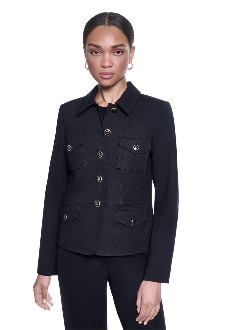 NWT Karl Lagerfeld Women's Cropped Collared Neck Jacket. Size 10. Midnight Navy